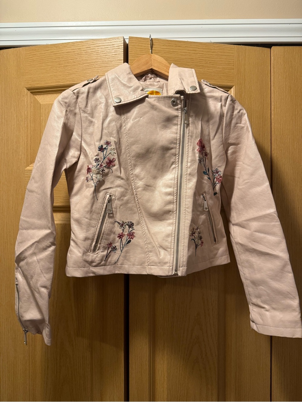 C&C California Pink Floral Pleather Jacket SZ  14 Girls